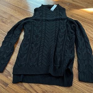 Black Mock Neck Sweater with Shoulder Slit